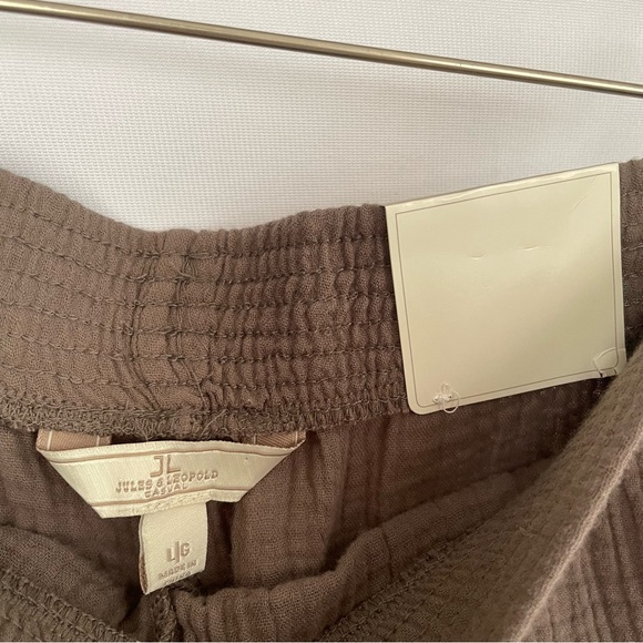 NWT JULES & LEOPOLD brown 100% cotton gauze pants pull-on Casual Wide leg size L - Picture 6 of 9